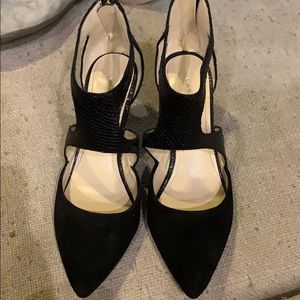 Marc Fisher black heels suede and snake skin 7M